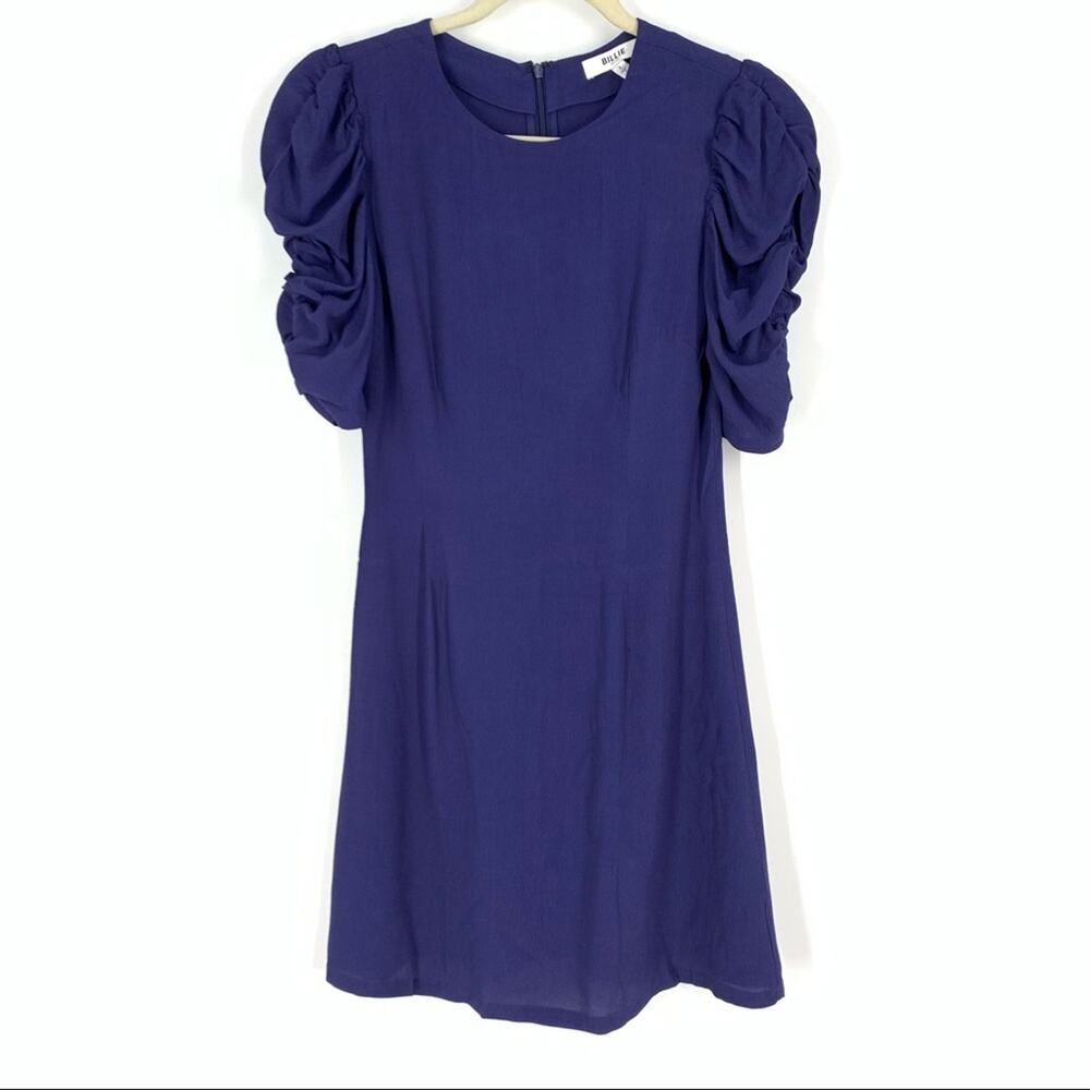 Billie the Label Helena Mini Dress Blue Size 2‎ NWT Short Ruched Sleeve